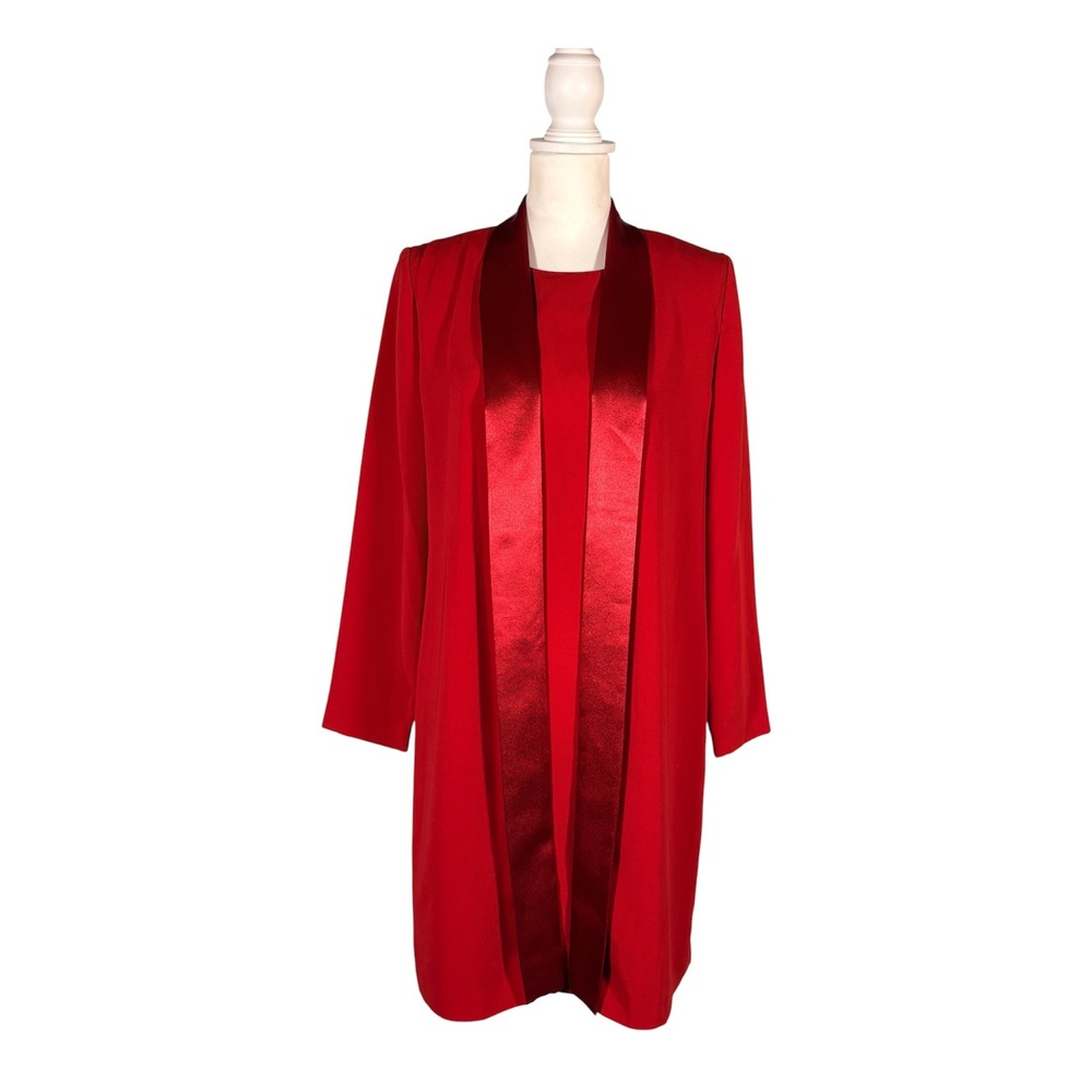 Y2K Red Long Sleeve Sheath Dress 8P Petite Office Siren Mob Wife Retro Glam Chic